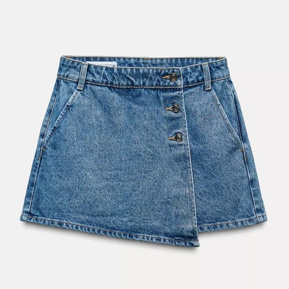 Zara Denim High Waist Wrap Skort Size Large NWT
